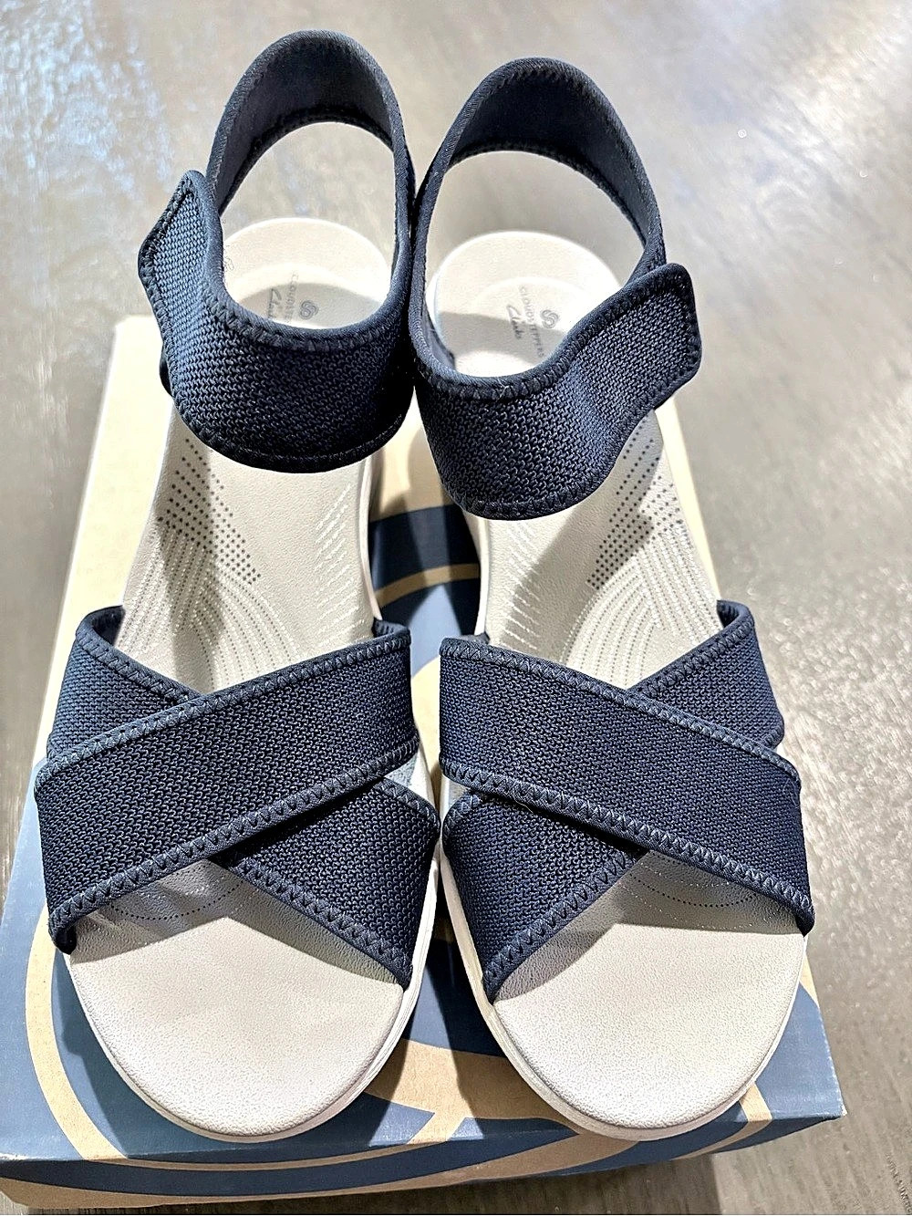 Clarks Cloudsteppers Step Cali Skye Wedge Sandal Blue & White US 11 Medium